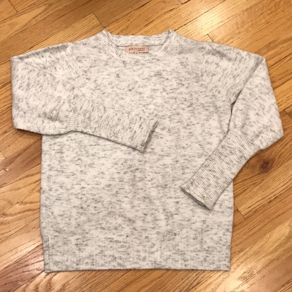 Anthropology PHILOSOPHY White & Gray Ballon Sleeve Sweater Sz S - Picture 1 of 6